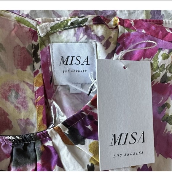 MISA Los Angeles Emilia Swing Dress S Ruffle‎ Sleeve Floral Cotton Mini NWT - Picture 3 of 5